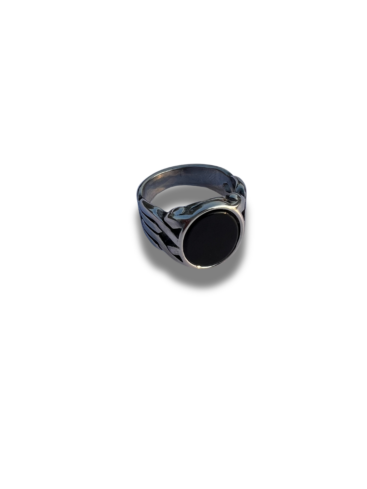 18K Silver Black Onyx Men's Ring