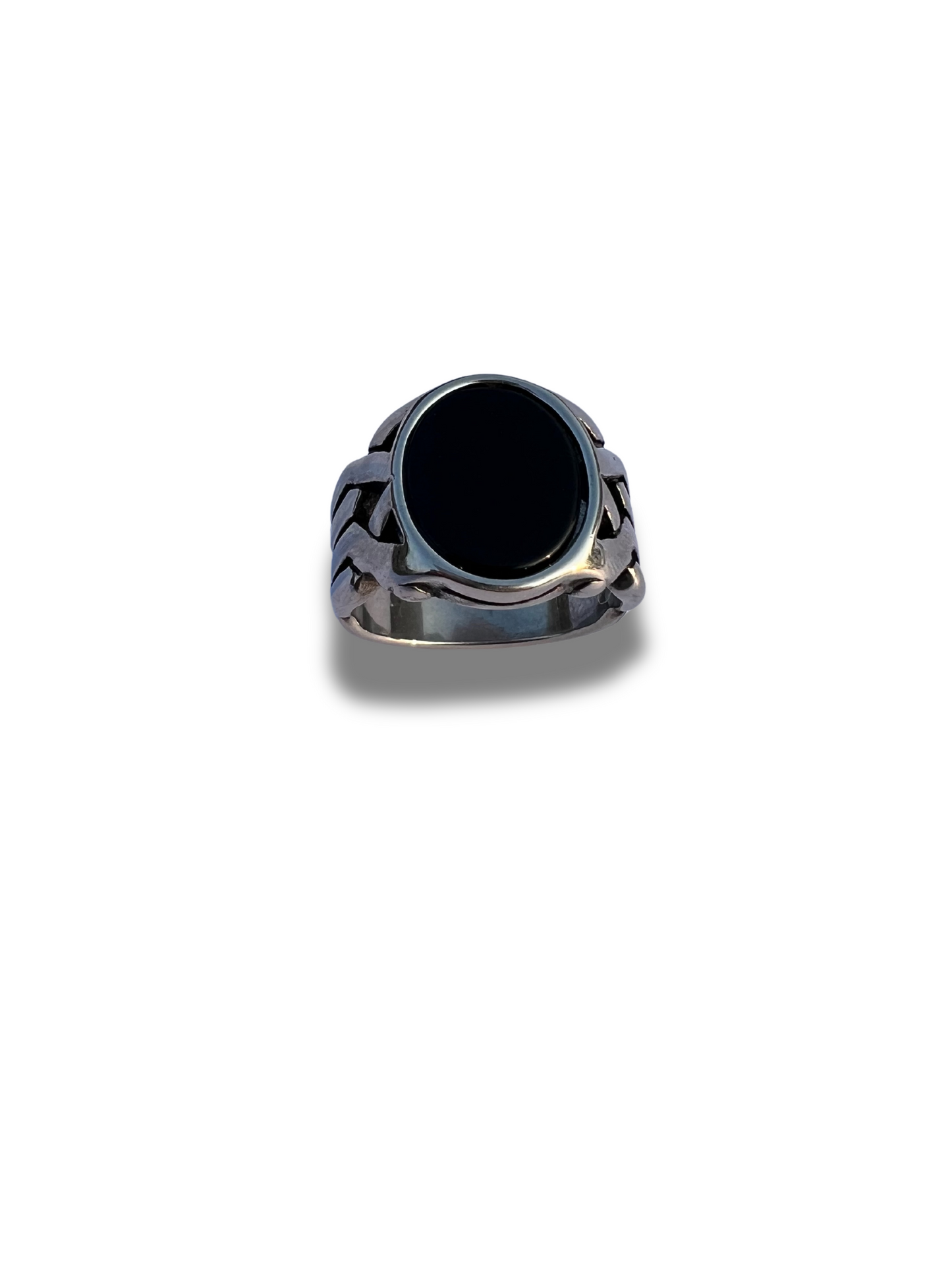 18K Silver Black Onyx Men's Ring