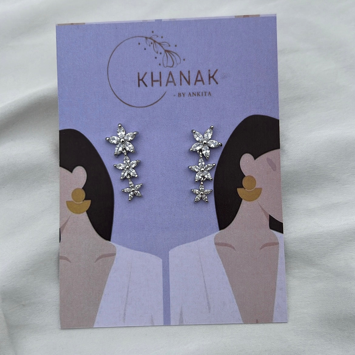 Floral American Diamond Stud Earrings