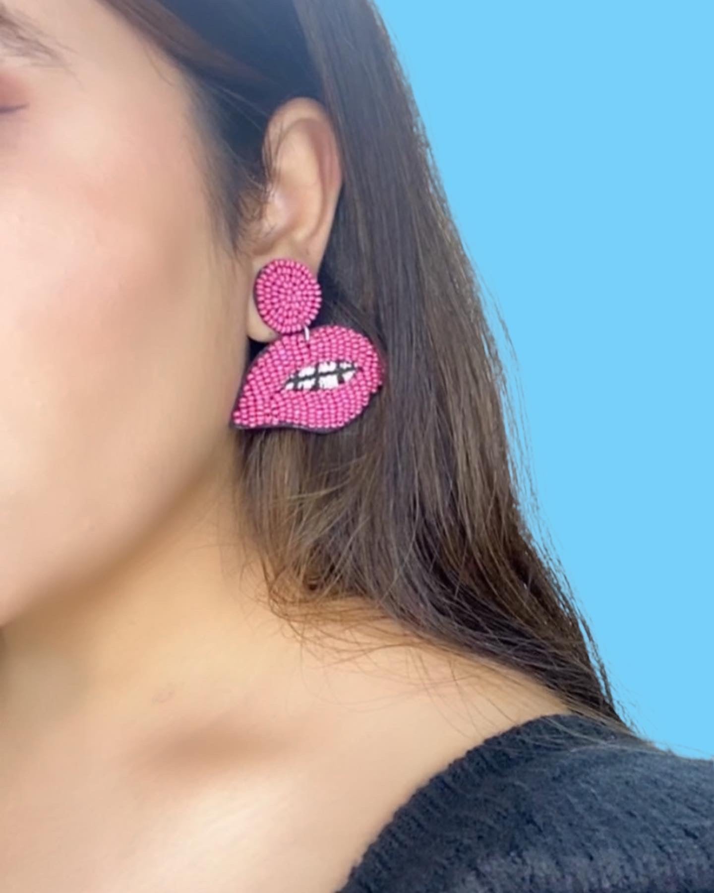Quirky Pink Lips Drop Earrings