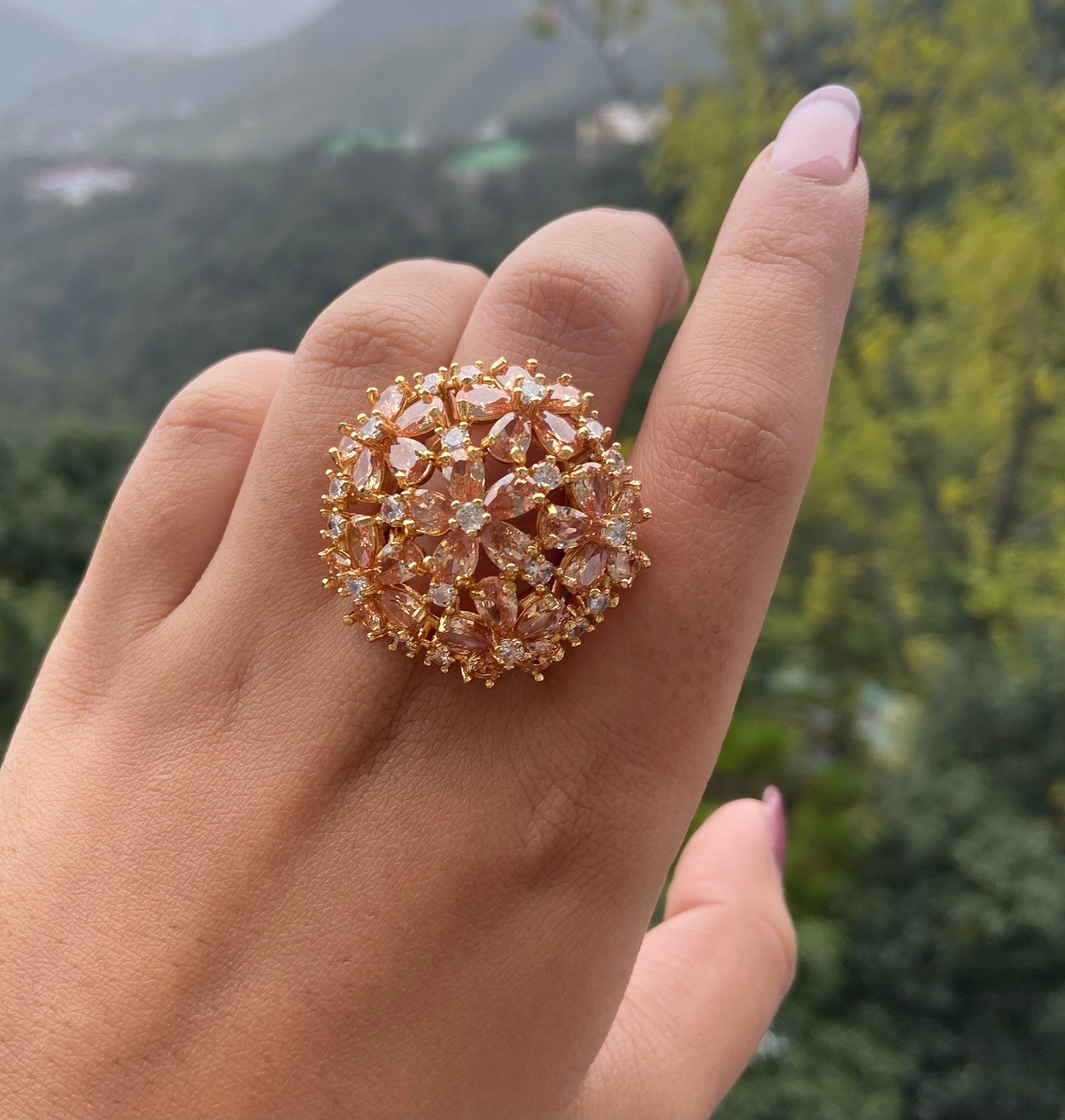 Statement American Diamond Round Ring