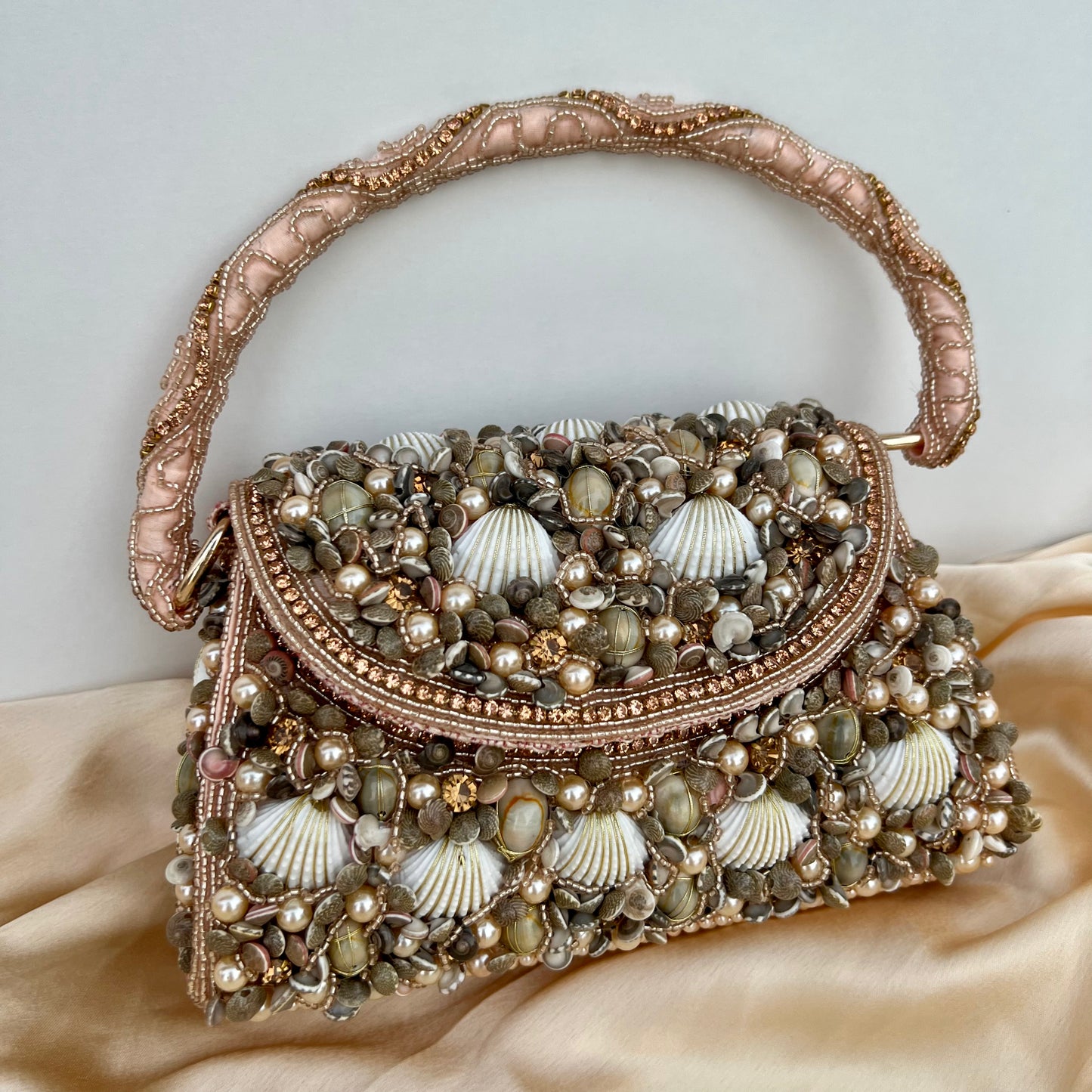 Shell Rose Gold Embellished Bag