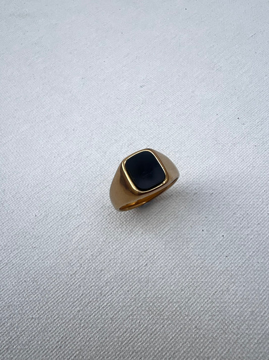 18k Gold Plated Black Signet Unisex Ring