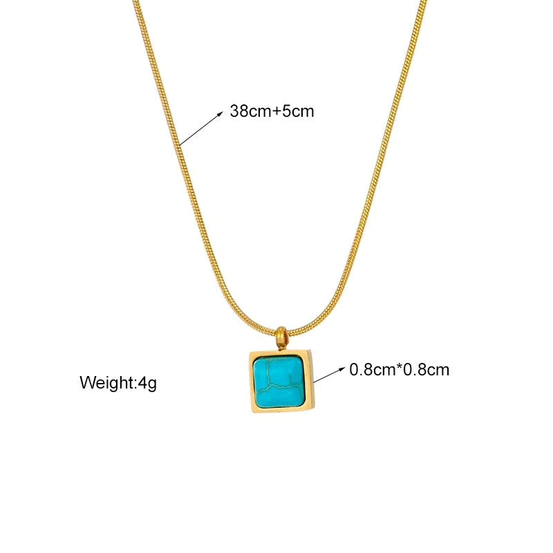 Turquoise Unisex Square Neckchain