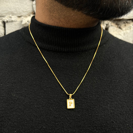 18K Gold Plated Mother of Pearl Initial Unisex Neckchain