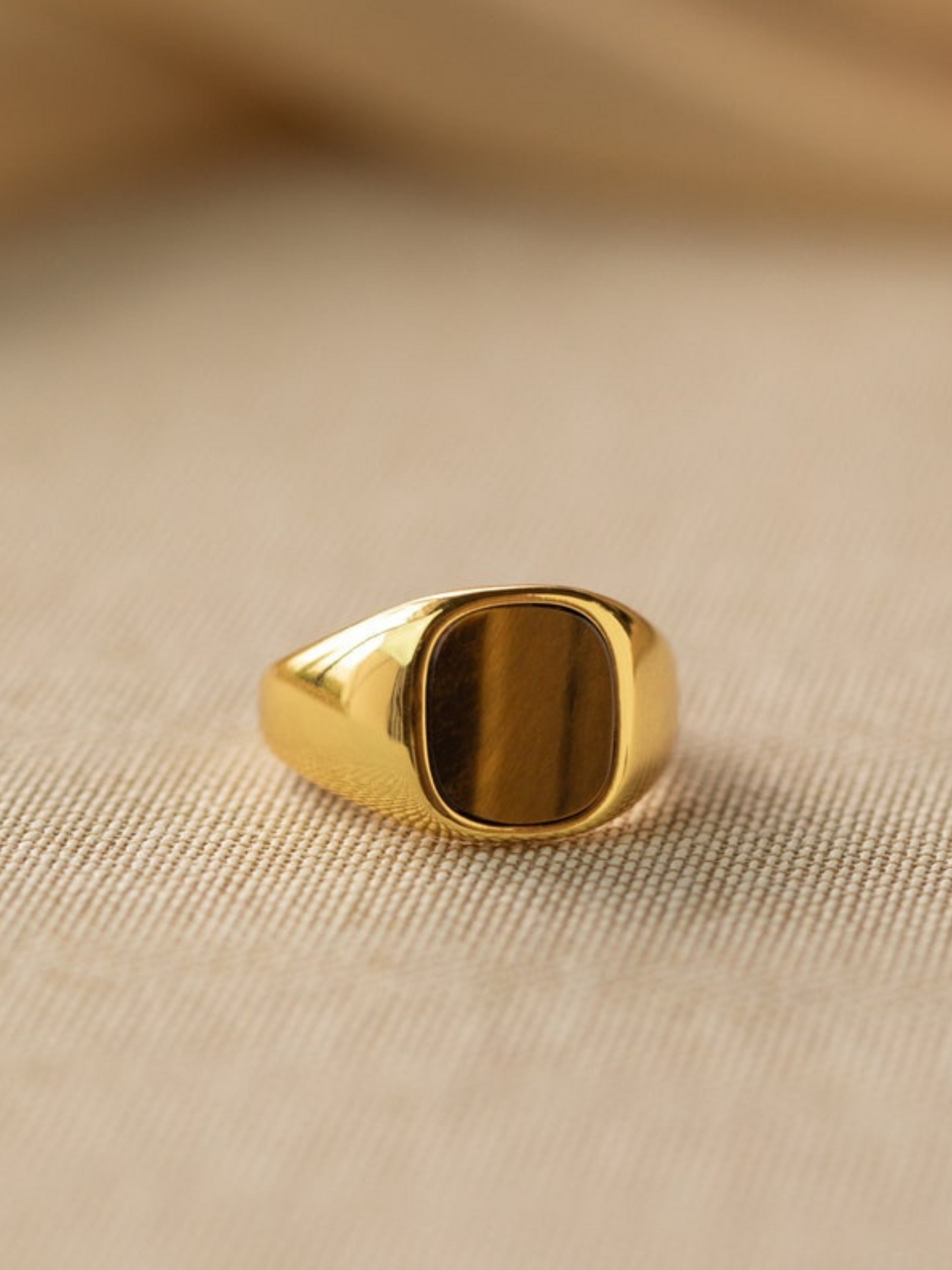 18K Gold Plated Tiger Eye Unisex Ring