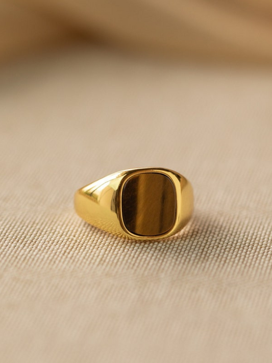 18K Gold Plated Tiger Eye Unisex Ring