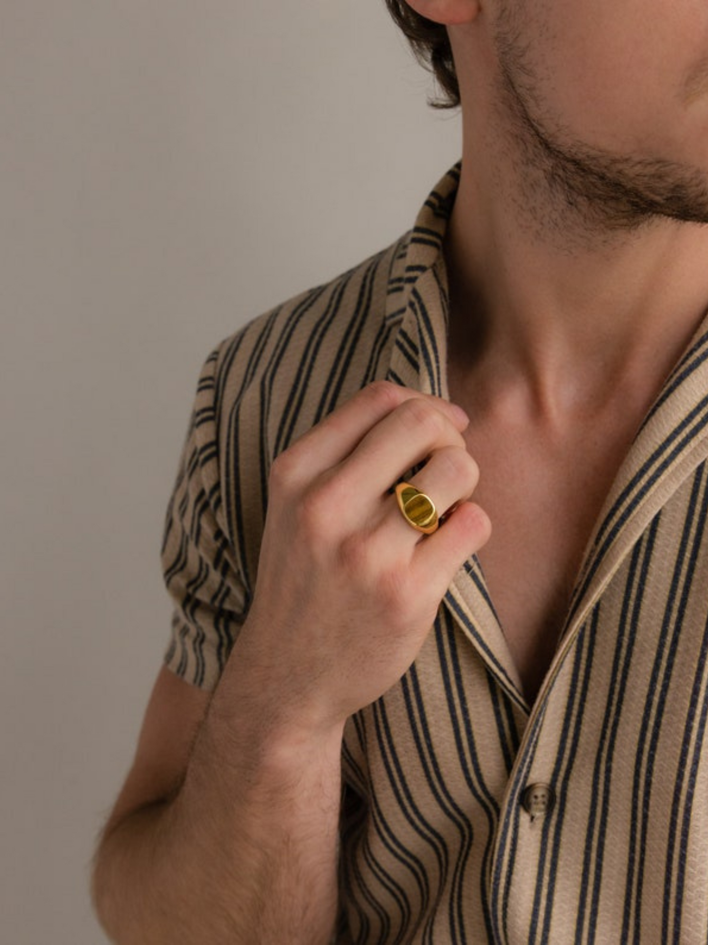 18K Gold Plated Tiger Eye Unisex Ring