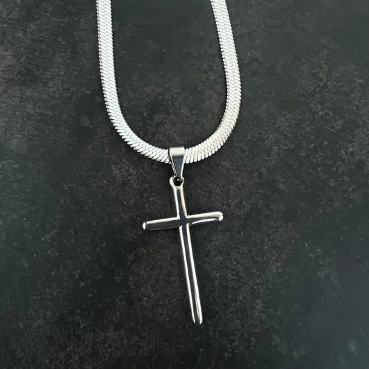 Cross Snake Silver Unisex Chain