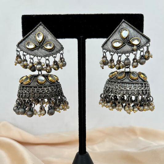 Meera Lightweight Oxidised Jhumka