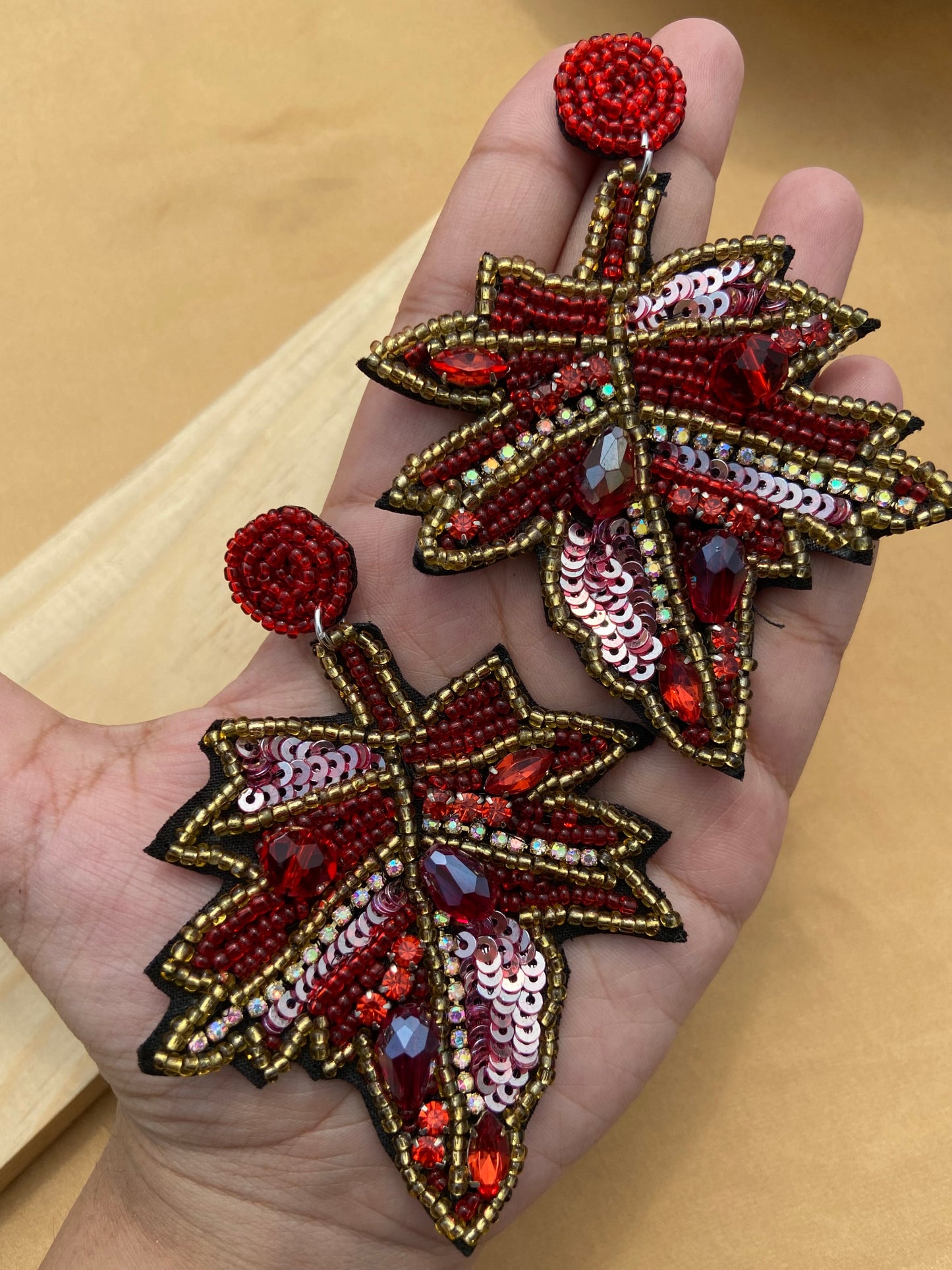 Red Leaf Quirky Drop Earring