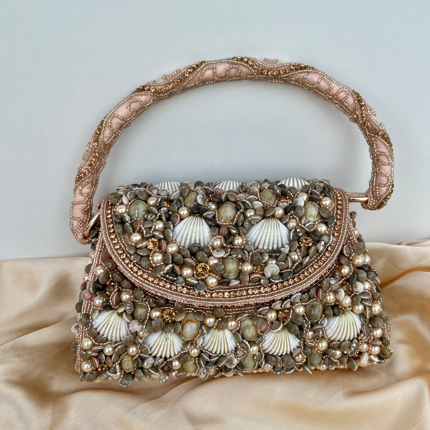 Shell Rose Gold Embellished Bag