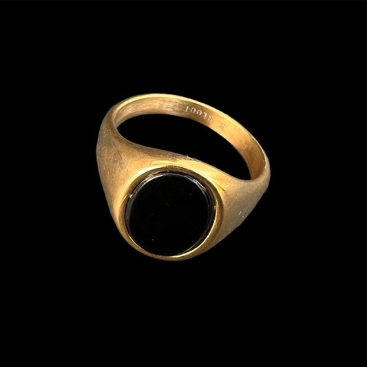 Round Gold with Black Stone Unisex Stainless Steel Ring