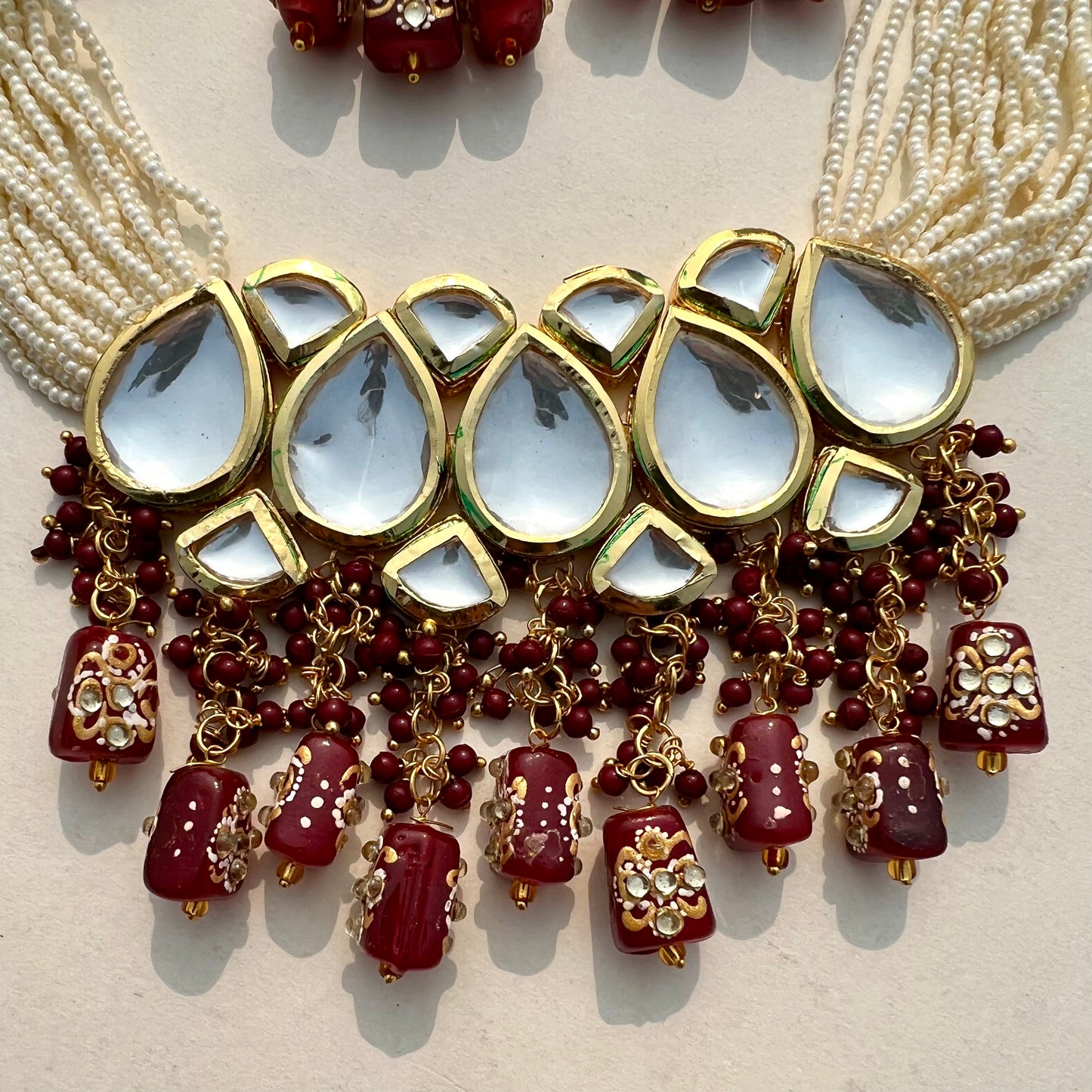 Maroon Gold Tone Kundan Choker Set